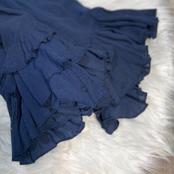 EUC ✵☽Free People☾✵ Crochet Ruffly Navy Blue Adella Slip Dress | Medium - Picture 13 of 16